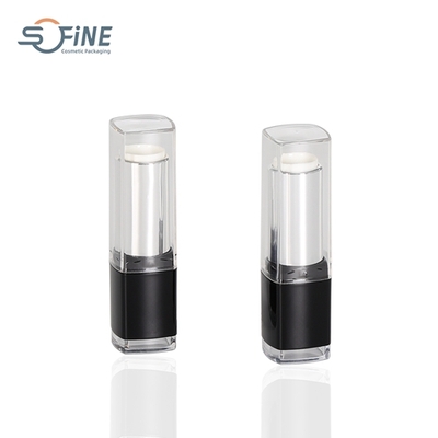 3.5g ABS empty square black lipstick containers transparent cap and bottom plastic lipstick tube