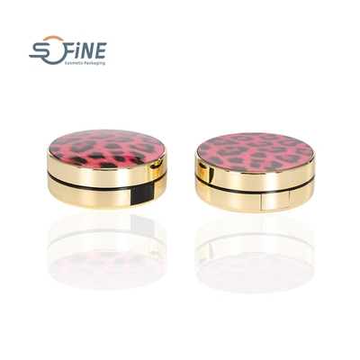 Custom round leopard empty cushion compact air cushion BB cream case cushion container with mirror