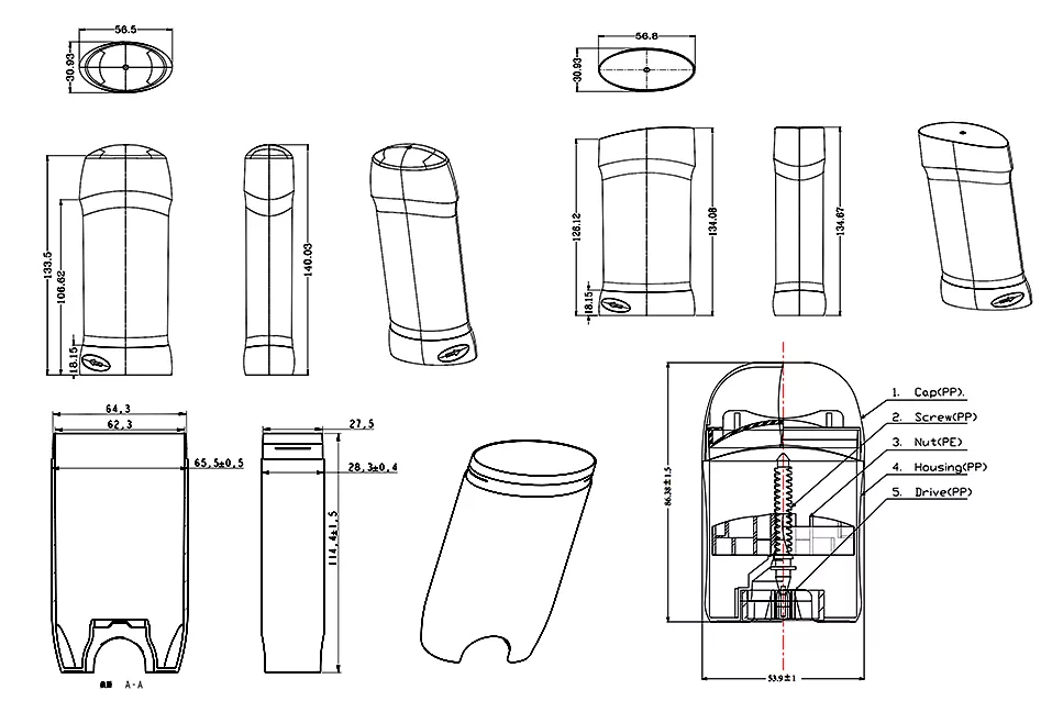 Cosmetic packaging product design drawing and specifications