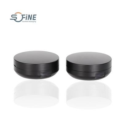 Black portable cosmetic air cushion box plastic compact powder case with mirror